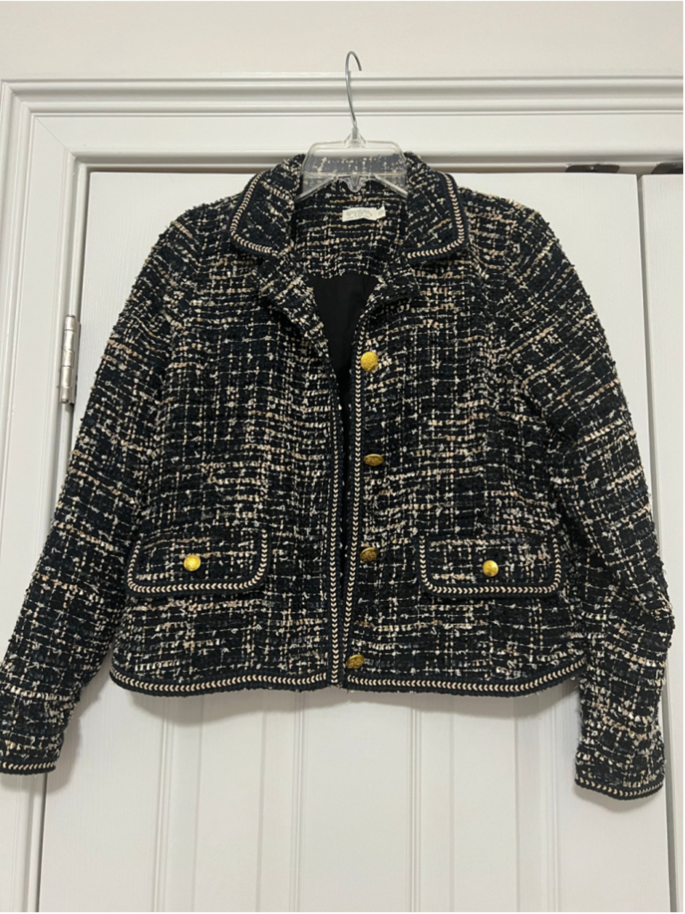 Women's Spartina 449 Tweed Blazer Jacket XXS Black Beige Blue Gold Buttons